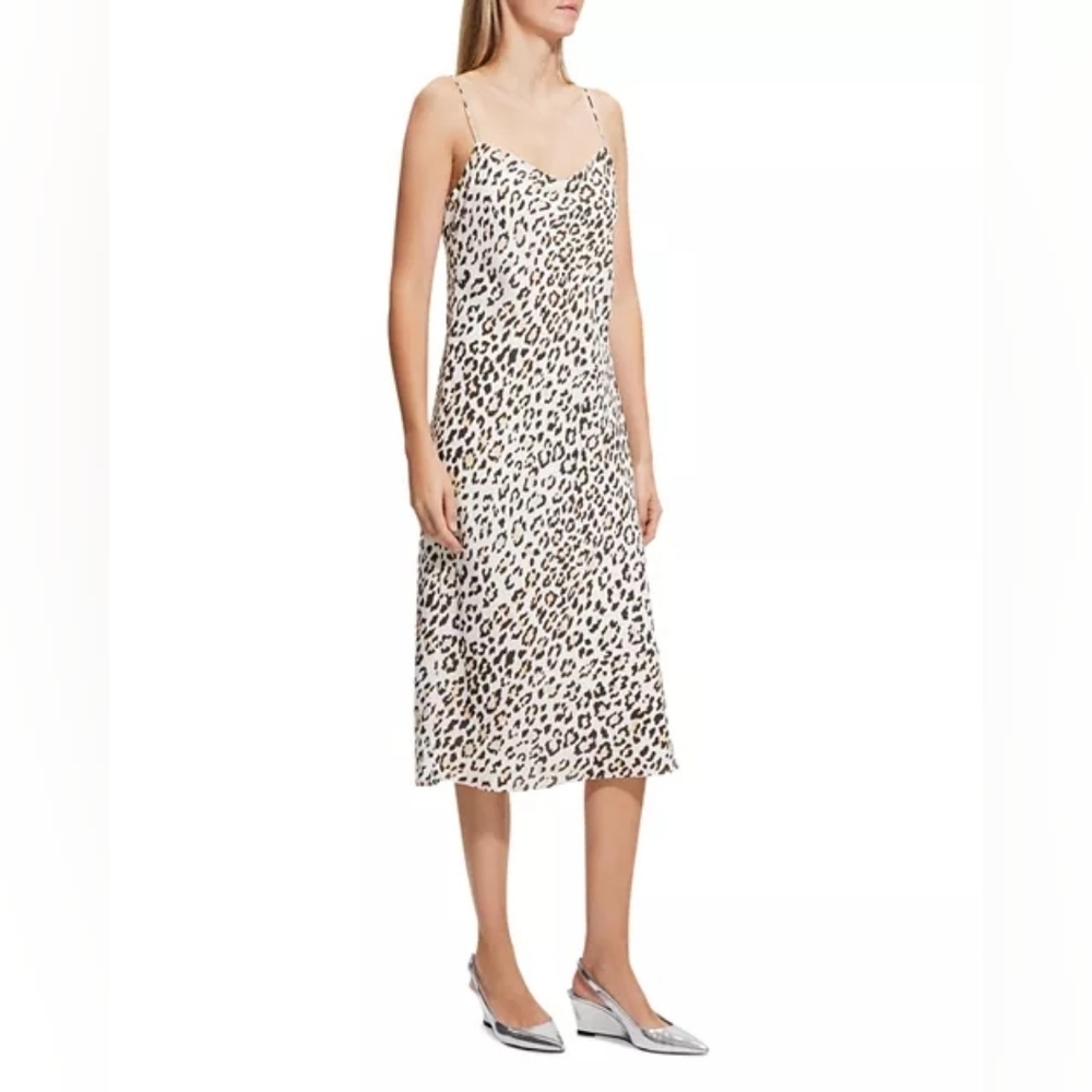 NWT Theory Leopard Print Bias Cut Slip Dress Small MSRP $425